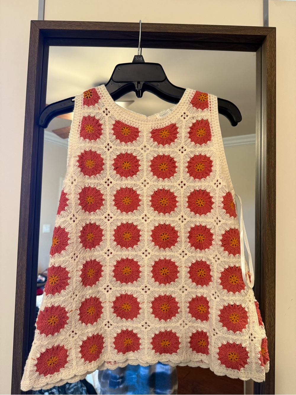 Handmade Crochet Floral Tank Top in Pink and Cream
